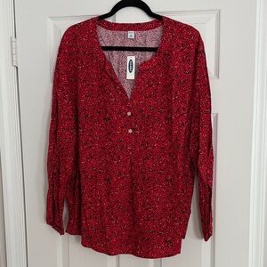 Old Navy Red Floral V-Neck Blouse